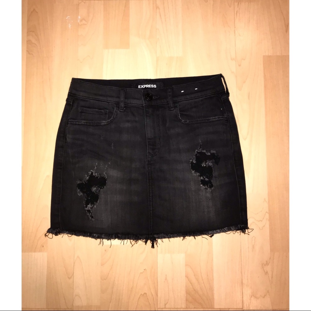 Express Distressed Denim Mini Skirt